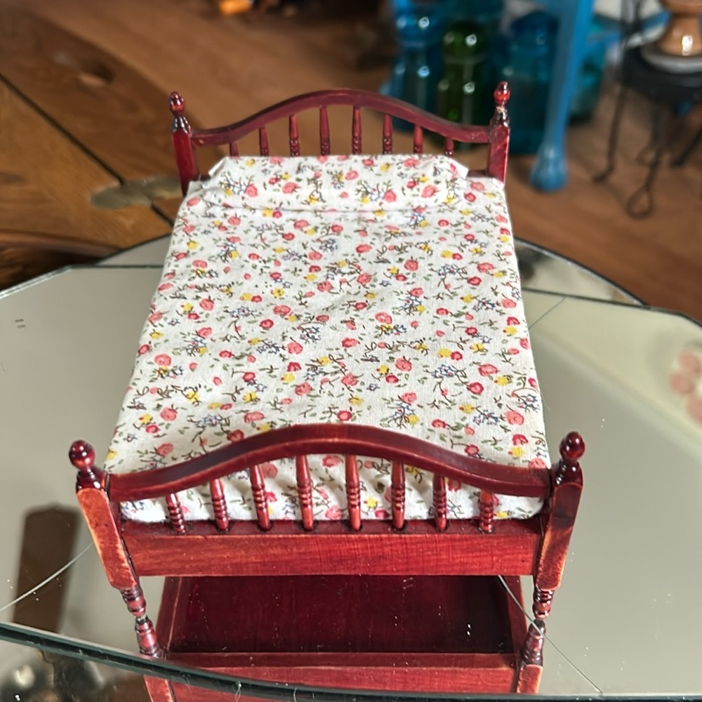 Vintage Cherry Wood Dollhouse Bed